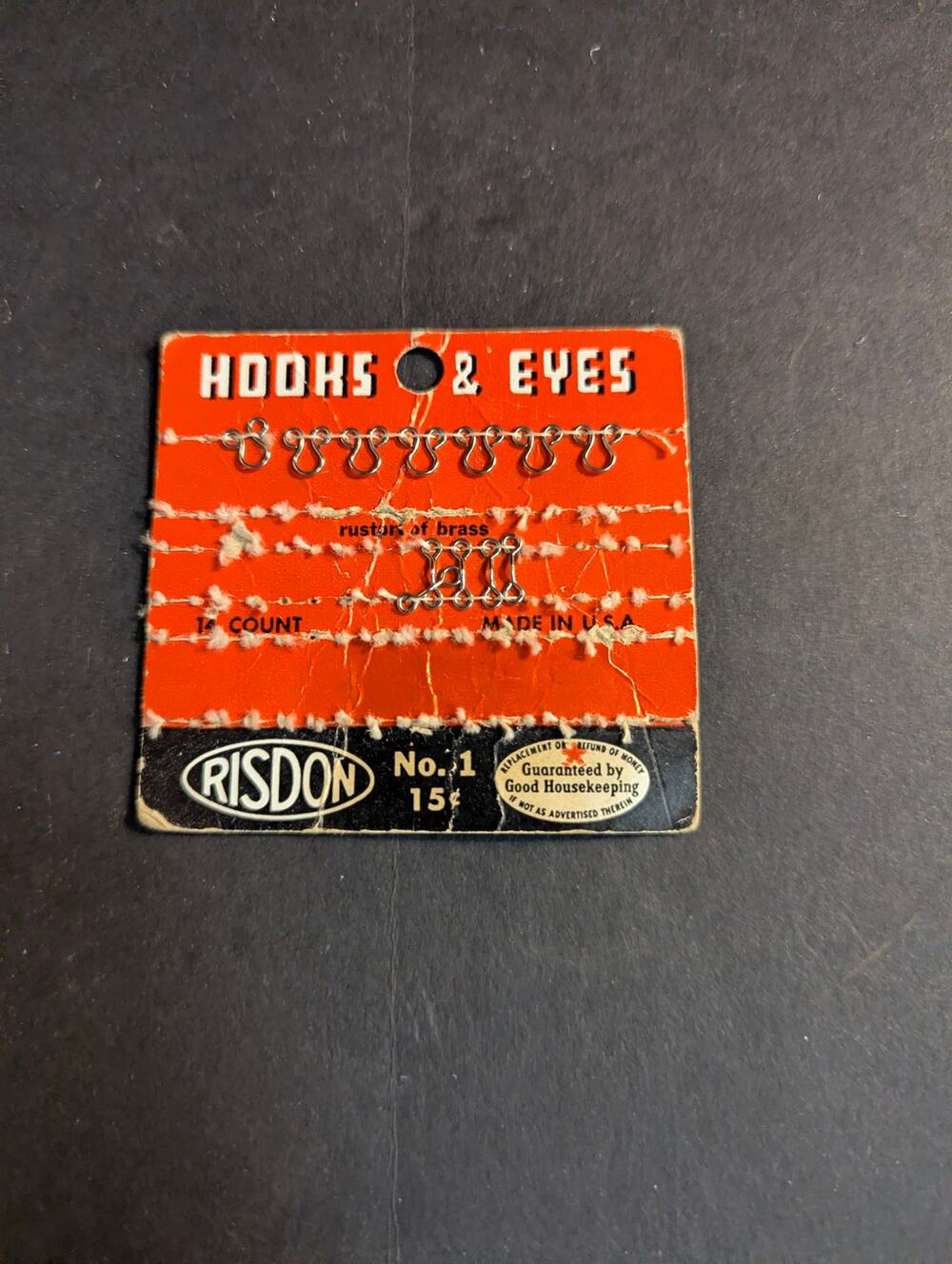 Vintage Risdon Sewing Card Hooks and Eyes No 3 Size 131 Notion Ephemera